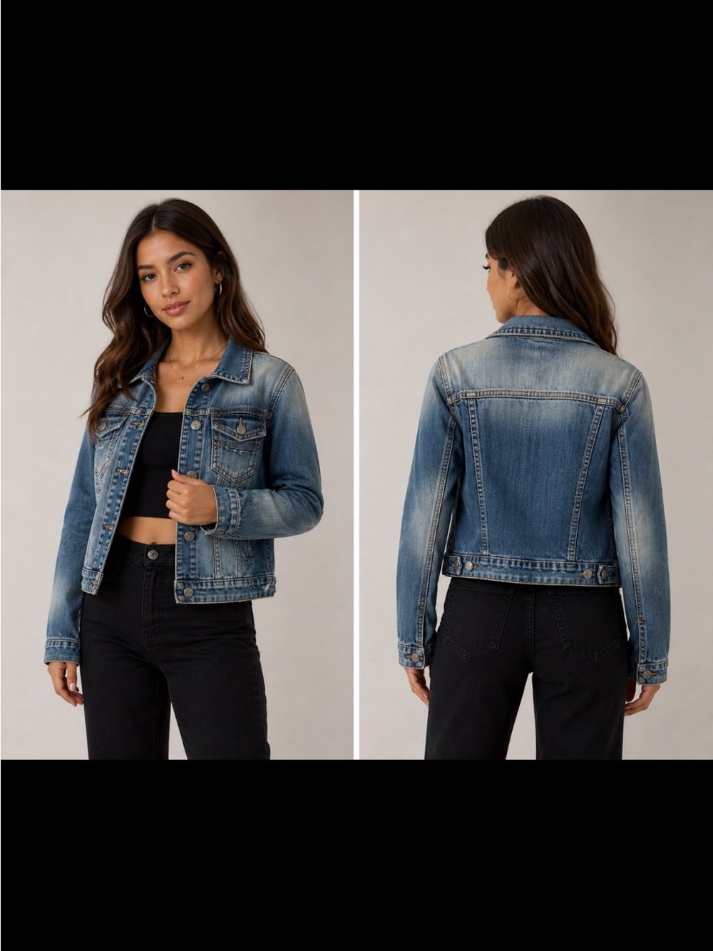 Trim Blue Denim Jacket with Interior Brand Tag